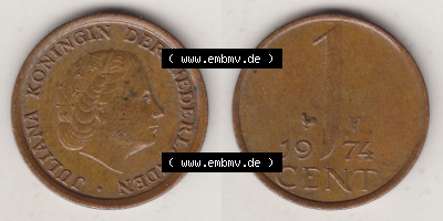 Münzen Niederlande / Netherlands Eurovorläufer, Umlaufmünze vor Euroeinführung 1950-1980, 1 Cent 1974 Juliana (3) Sammlung