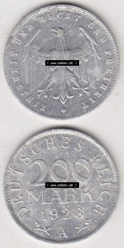 Münzen Deutschland 1918-1932 Weimarer Republik 1923-1923, 200 Mark A, 1923 II (4) Sammlung