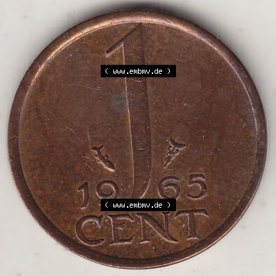 Münzen Niederlande / Netherlands Eurovorläufer, Umlaufmünze vor Euroeinführung 1950-1980, 1 Cent 1965 Königin Juliana, alte... Sammlung