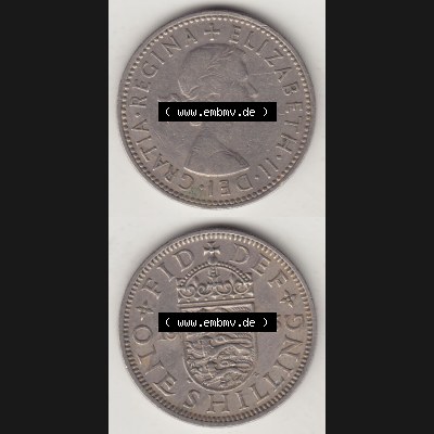 Münzen Großbritannien Eurovorläufer, Umlaufmünze vor Euroeinführung 1954-1970, 1 Schilling - Shilling, 1955-2 Wappen mit drei Löwen. Vorderseite... Sammlung