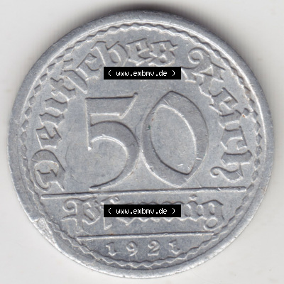 Münzen Deutschland 1918-1932 Weimarer Republik 1919-1922, 50 Pfennig A, 1921 (1) Sammlung