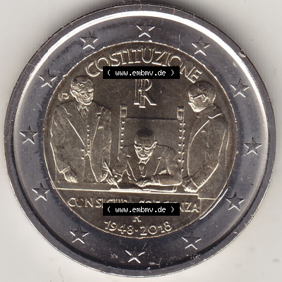 Münzen Euromünzen 2018 Italien 2018-2018, 2 Euro Verfassung der Republik Italien. 2 Euro Gedenkmünze, gültiges Zahlungsmittel... Sammlung