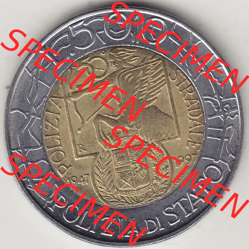 Münzen Italien / Italia Eurovorläufer, Gedenkmünze vor Euroeinführung 1997-1997, 500 Lire, 50 Jahre Staatspolizei (1947-1997), POLIZIA DI STATO... Sammlung