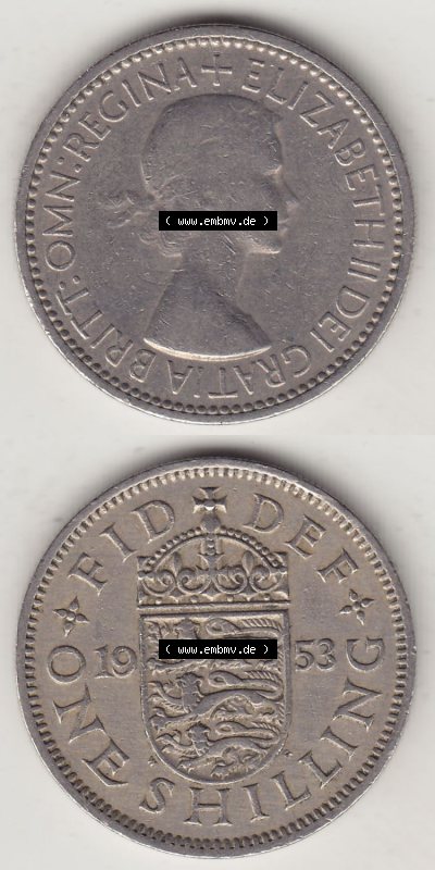 Münzen Großbritannien Eurovorläufer, Umlaufmünze vor Euroeinführung 1954-1970, 1 Schilling - One Shilling, 1953 (Stück 1)... Sammlung