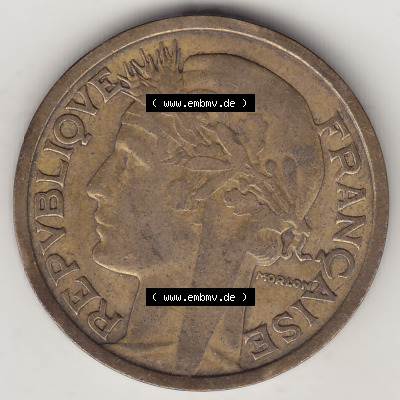 Münzen Frankreich Eurovorläufer, Umlaufmünze vor Euroeinführung 1931-1941, 2 Franken 1936 (Stück 1) LIBERTE EGALITE FRATERNITE.... Sammlung