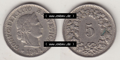 Münzen Schweiz Eurovorläufer, Umlaufmünze 1879-1980, 5 Rappen 1944 Helvetica (3) Sammlung