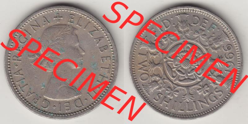 Münzen Großbritannien Eurovorläufer, Umlaufmünze vor Euroeinführung 1954-1970, 2 Schilling - Shillings 1966-2. Vorderseite und Rückseite horizontal nebeneinander... Sammlung