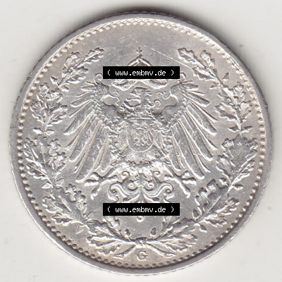 Münzen Deutschland 1871-1918 Kaiserreich Silbermünze 1905-1919, 1/2 Mark G 1916. Vorderseite einer Münze aus dem deutschen... Sammlung