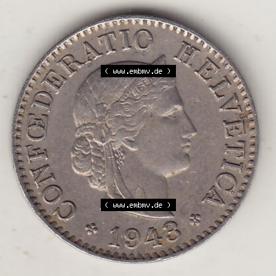 Münzen Schweiz Eurovorläufer, Umlaufmünze 1879-1980, 5 Rappen 1943 Helvetica (1) Sammlung