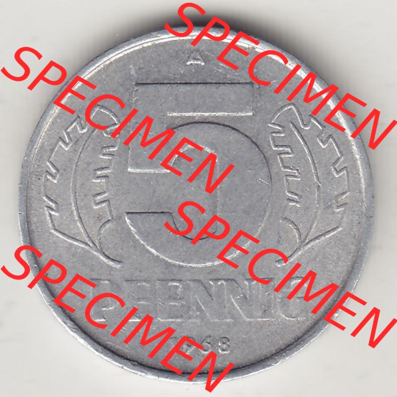 Münzen Deutschland DDR 1968-1990, A 5 Pfennig 1968-4. Rückseite einer Münze aus der ehemaligen DDR in Europa als Digitales Bild / Bildmaterial zum Herunterladen für... Sammlung