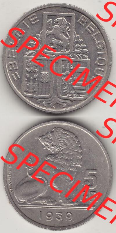 Alte Münzen KMS Belgien, Kursmünzensatz - Zusammenstellung 1938-1940, mit Münze 1938-1939, 5 Franken, FR, Francs, BELGIE - BELGIQUE 1939-1. Vorderseite... Sammlung