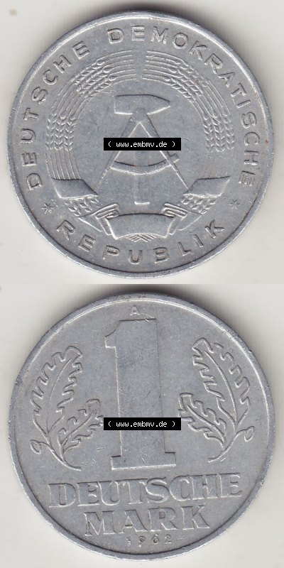 Münzen Deutschland DDR 1956-1963, A 1 Deutsche Mark 1962 (Stück 2). Vorderseite und Rückseite Vertikal Untereinander, passend... Sammlung