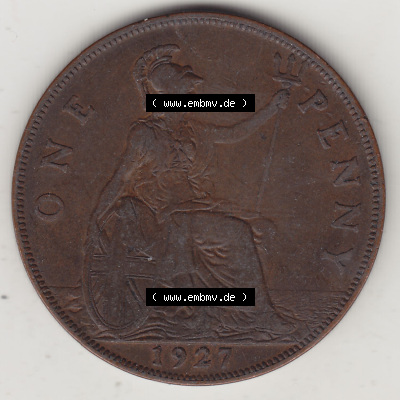 Münzen Großbritannien Eurovorläufer, Umlaufmünze vor Euroeinführung 1927-1927, 1 One Penny, 1927 (Stück 1), George V, BM... Sammlung