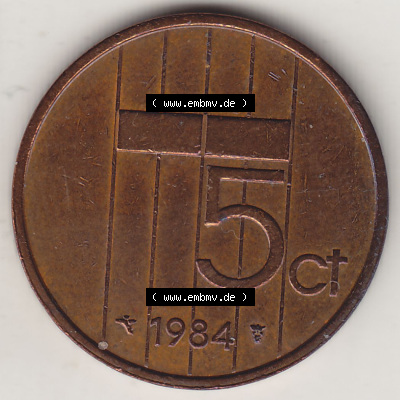 Münzen Niederlande / Netherlands Eurovorläufer, Umlaufmünze vor Euroeinführung 1982-2001, 5 Ct Cent 1984 Königin Beatrix... Sammlung