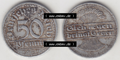 Münzen Deutschland 1918-1932 Weimarer Republik 1919-1922, 50 Pfennig F, 1921 Sich Regen Bringt Segen (3) Sammlung