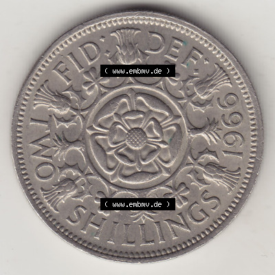 Münzen Großbritannien Eurovorläufer, Umlaufmünze vor Euroeinführung 1954-1970, 2 Schilling - Shillings 1966 (Stück 1). Rückseite... Sammlung