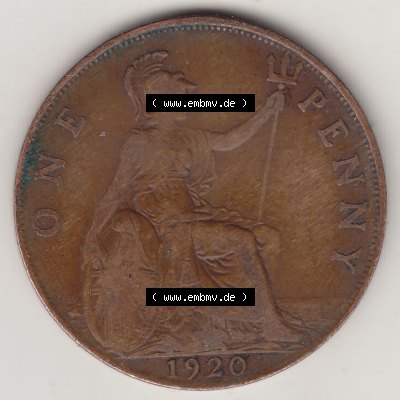 Münzen Großbritannien Eurovorläufer, Umlaufmünze vor Euroeinführung 1911-1926, 1 One Penny 1920 (1) Sammlung