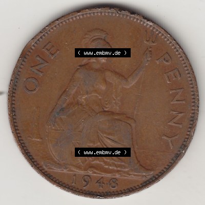 Münzen Großbritannien Eurovorläufer, Umlaufmünze vor Euroeinführung 1937-1948, 1 One Penny 1948 (1) Sammlung