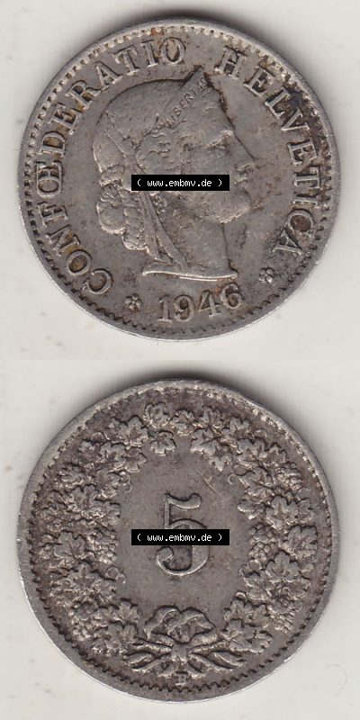 Münzen Schweiz Eurovorläufer, Umlaufmünze 1879-1980, 5 Rappen 1946 Helvetica (4) Sammlung