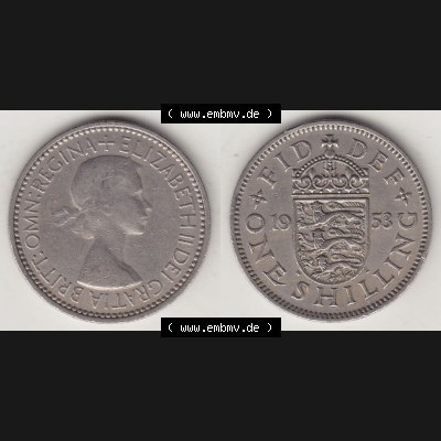 Münzen Großbritannien Eurovorläufer, Umlaufmünze vor Euroeinführung 1954-1970, 1 Schilling - Shilling, 1953-1 Wappen mit drei Löwen. Vorderseite... Sammlung