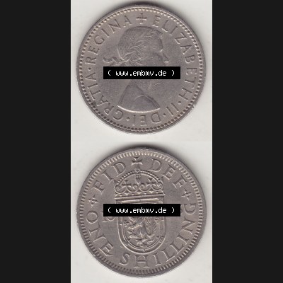 Münzen Großbritannien Eurovorläufer, Umlaufmünze vor Euroeinführung 1954-1970, 1 Schilling - One Shilling, 1955-1 Wappen mit einen Löwen. Vorderseite... Sammlung