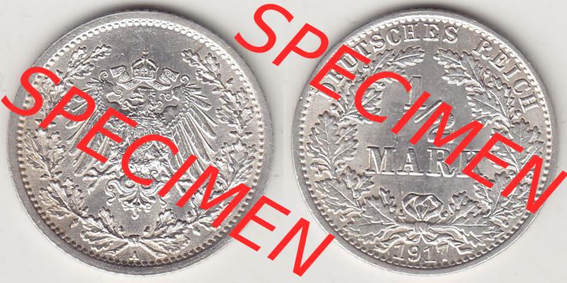Münzen Deutschland 1871-1918 Kaiserreich Silbermünze 1905-1919, 1/2 Mark A 1917. Vorderseite und Rückseite Nebeneinander einer Münze aus Europa dem Deutschen Kaiserreich... Sammlung