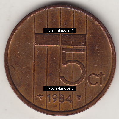 Münzen Niederlande / Netherlands Eurovorläufer, Umlaufmünze vor Euroeinführung 1982-2001, 5 Ct Cent 1984 (Stück 2) Königin... Sammlung