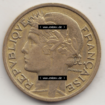 Alte Münzen Frankreich, Kursmünzensatz Zeitraum 1917-1952, der Münze 1931-1941, 2 Franken, Francs, 1932 (Stück 1). Vorderseite... Sammlung