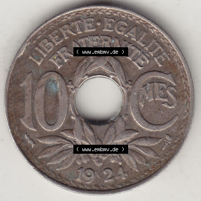 Rückseite einer 10 Cmes / Centimes / Cent Münze aus Frankreich in Europa Sammlung