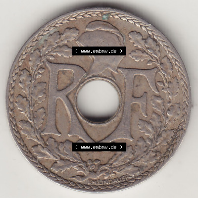 Münzen Frankreich Eurovorläufer, Umlaufmünze vor Euroeinführung 1917-1938, 10 Centimes - Cmes 1935 (Stück 2). Vorderseite... Sammlung