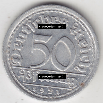 Münzen Deutschland 1918-1932 Weimarer Republik 1919-1922, 50 Pfennig J (1) Sammlung