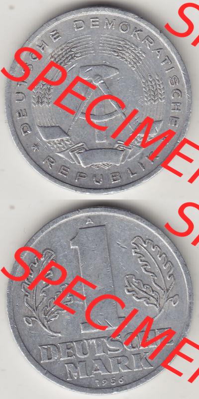 Münzen Deutschland DDR 1956-1963, A 1 Deutsche Mark 1956-2. Vorderseite und Rückseite Vertikal Untereinander, passend für Mobile-Geräte, einer 1 Mark Münze... Sammlung