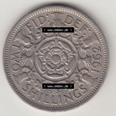 Münzen Großbritannien Eurovorläufer, Umlaufmünze vor Euroeinführung 1954-1970, 2 Schilling - Shillings 1962 (Stück 1). Rückseite... Sammlung