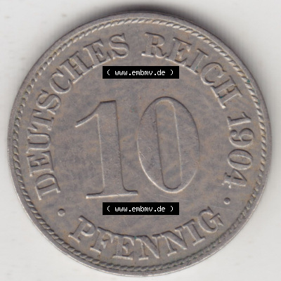 Münzen Deutschland 1871-1918 Kaiserreich 1890-1916, 10 Pfennig D, 1904 (1) Sammlung