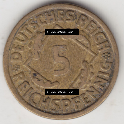 Münzen Deutschland 1918-1932 Weimarer Republik 1924-1936, 5 Reichspfennig F, 1924 II (1) Sammlung