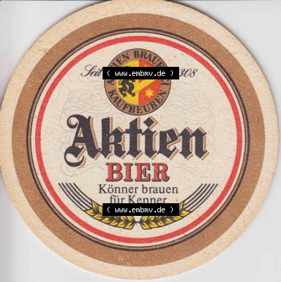 Bierdeckel Aktien Brauerei Kaufbeuren, Aktien Bier Könner brauen für Kenner (2) Sammlung