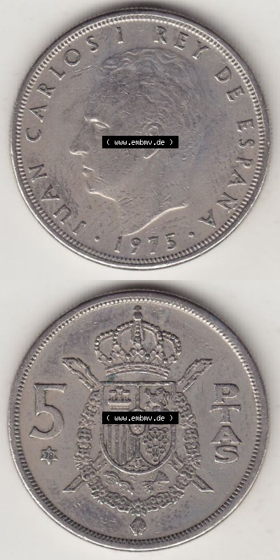 Münzen Spanien / España Eurovorläufer, Umlaufmünze vor Euroeinführung 1975-1980, 5 Peseten PTAS 1978 (Stück 2), REY - König... Sammlung