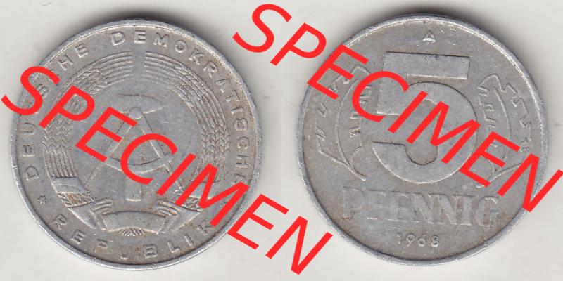 Münzen Deutschland DDR 1968-1990, A 5 Pfennig 1968-3. Vorderseite und Rückseite einer Münze auf einen Bild, einer 5 Pfennig Münze der ehemaligen DDR in Europa als... Sammlung