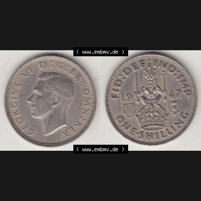 Münzen Großbritannien Eurovorläufer, Umlaufmünze vor Euroeinführung 1947-1948, 2 Schilling - One Shilling 1947-1 Sitzender Löwe auf Krone. Vorderseite... Sammlung