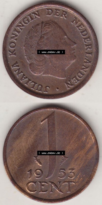 Münzen Niederlande / Netherlands Eurovorläufer, Umlaufmünze vor Euroeinführung 1950-1980, 1 Cent 1953, alte Münze (4) Sammlung