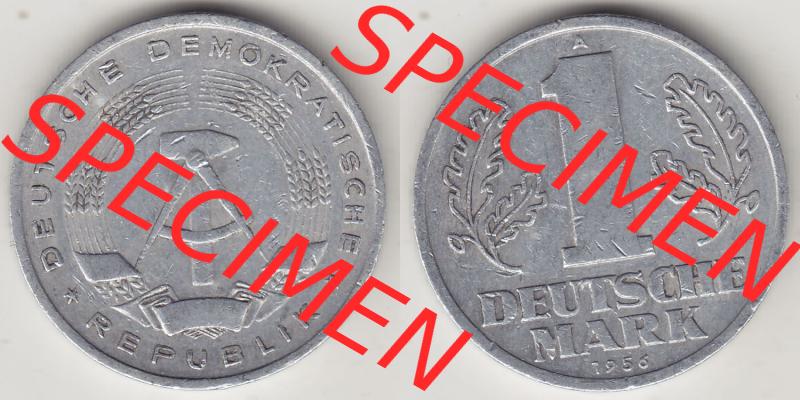 Münzen Deutschland DDR 1956-1963, A 1 Deutsche Mark 1956-2. Vorderseite und Rückseite Nebeneinander einer 1 Mark Münze / Umlaufmünze aus Deutschland der ehemaligen... Sammlung