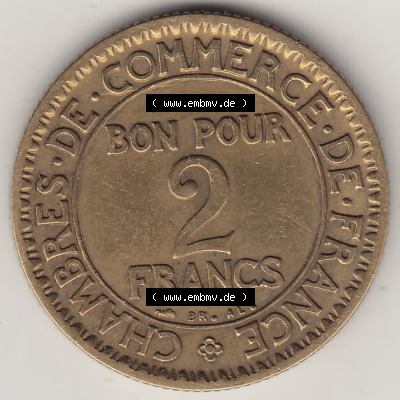 Münzen Frankreich Eurovorläufer, Umlaufmünze vor Euroeinführung 1920-1927, 2 Francs - Franken 1922 (Stück 1). Rückseite... Sammlung