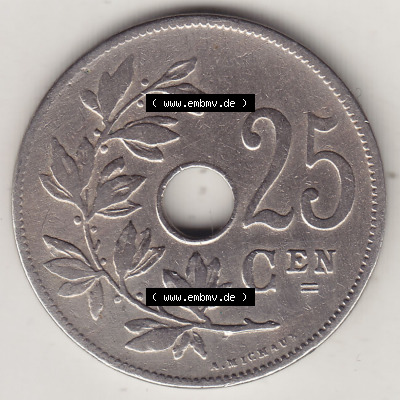 Münzen Belgien Eurovorläufer, Umlaufmünze vor Euroeinführung 1908-1908, 25 Centime - Cen - BELGIË (2) Sammlung