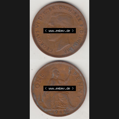 Münzen Großbritannien Eurovorläufer, Umlaufmünze vor Euroeinführung 1937-1948. 1 One Penny 1948-2, George VI, GEORGIVS VI DGBROMNREX FDINDIMP.... Sammlung