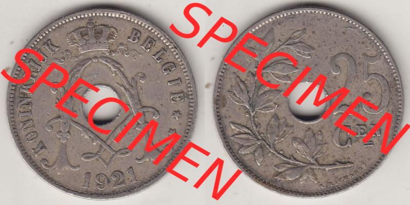 Münzen Belgien Eurovorläufer, Umlaufmünze vor Euroeinführung 1910-1929, 25 Centime - KONINKRIJK BELGIË 1921 (3) Sammlung