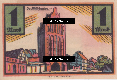 Notgeldscheine aus Stolp, 1 Mark Das Mühlentor (1) Sammlung
