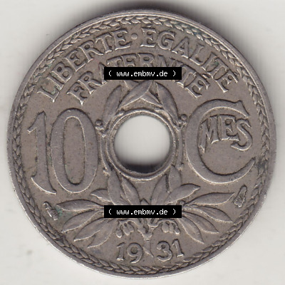 Münzen Frankreich Eurovorläufer, Umlaufmünze vor Euroeinführung 1917-1938, 10 Centimes, 10 CMES EGALITÉ FRATERNITÉ LIBERTÉ... Sammlung