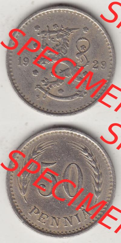 Alte Münzen Finnland, inoffizieller privater Kursmünzensatz / KMS - Zusammenstellung, mit Münze 1921-1940, 50 Penny, Penniä 1929. Rückseite und... Sammlung
