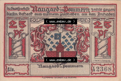Notgeldscheine aus Naugard 25 Pfennig Die Zunftpokale (1) Sammlung