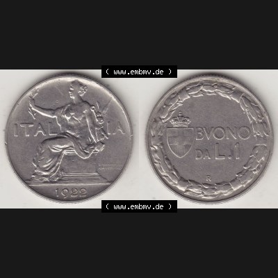 Münzen Italien / Italia Eurovorläufer, Umlaufmünze vor Euroeinführung 1922-1935, 1 Lire, Lira, A MOTTI INC G ROMAGNOLI ITALIA 1922-1. Rückseite... Sammlung